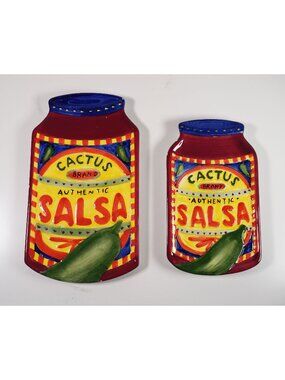 (2) Vintage 90s Boston Warehouse Cactus Salsa Spoon Rest Dishes Plates